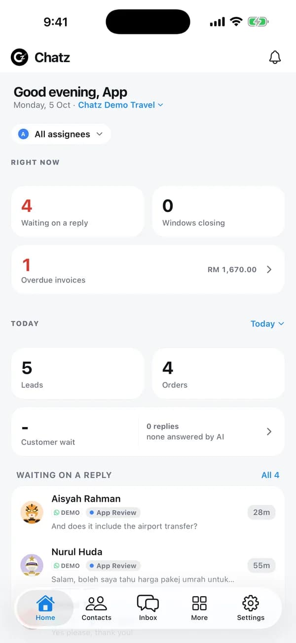 Home: who is waiting on a reply, windows closing, today’s leads