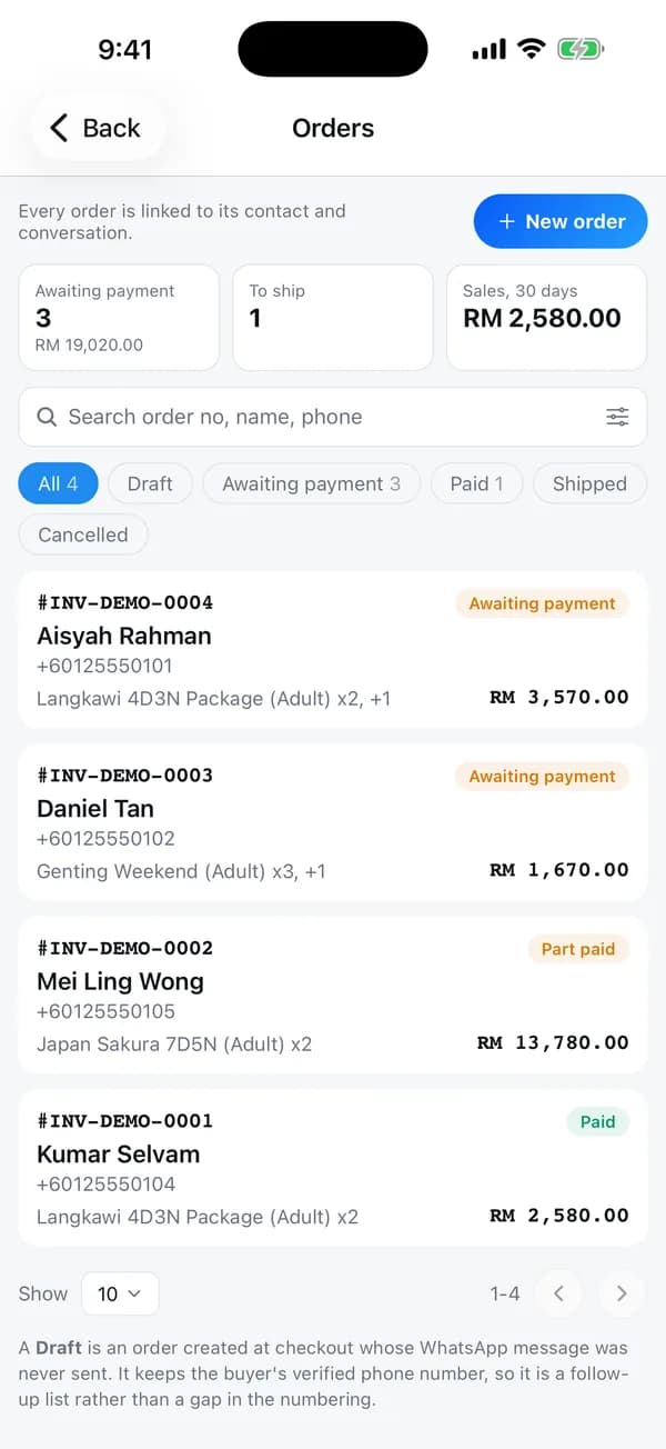 Orders linked to the chat they came from