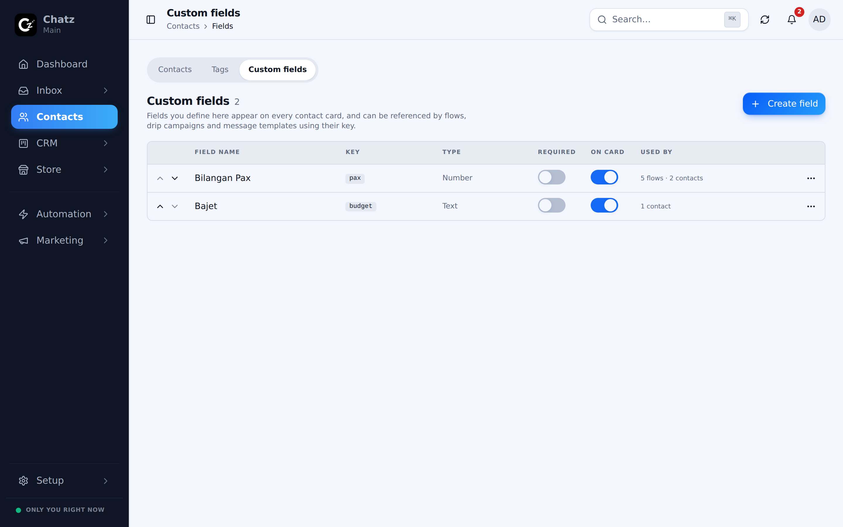Custom field definitions