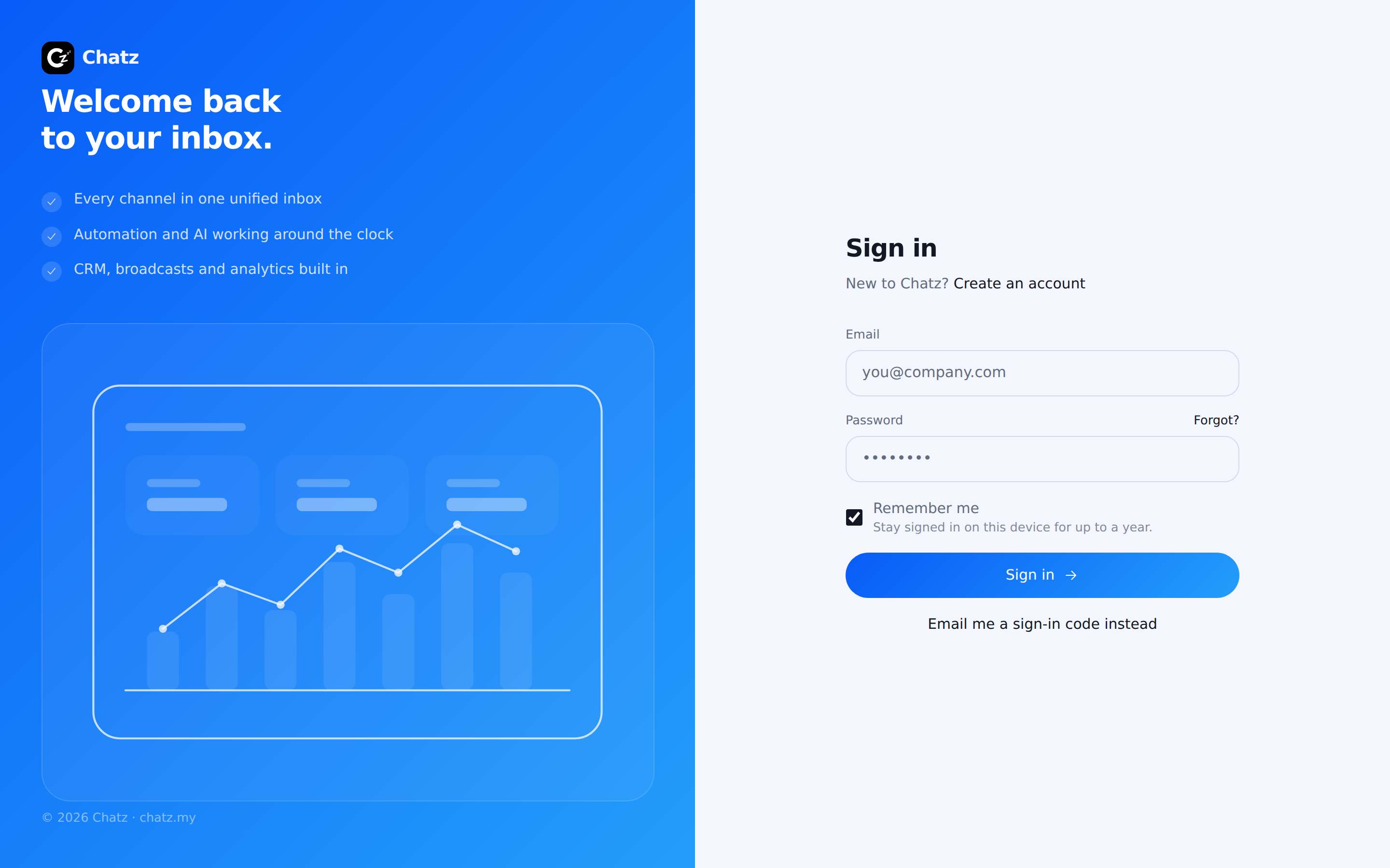 The Chatz sign-in page