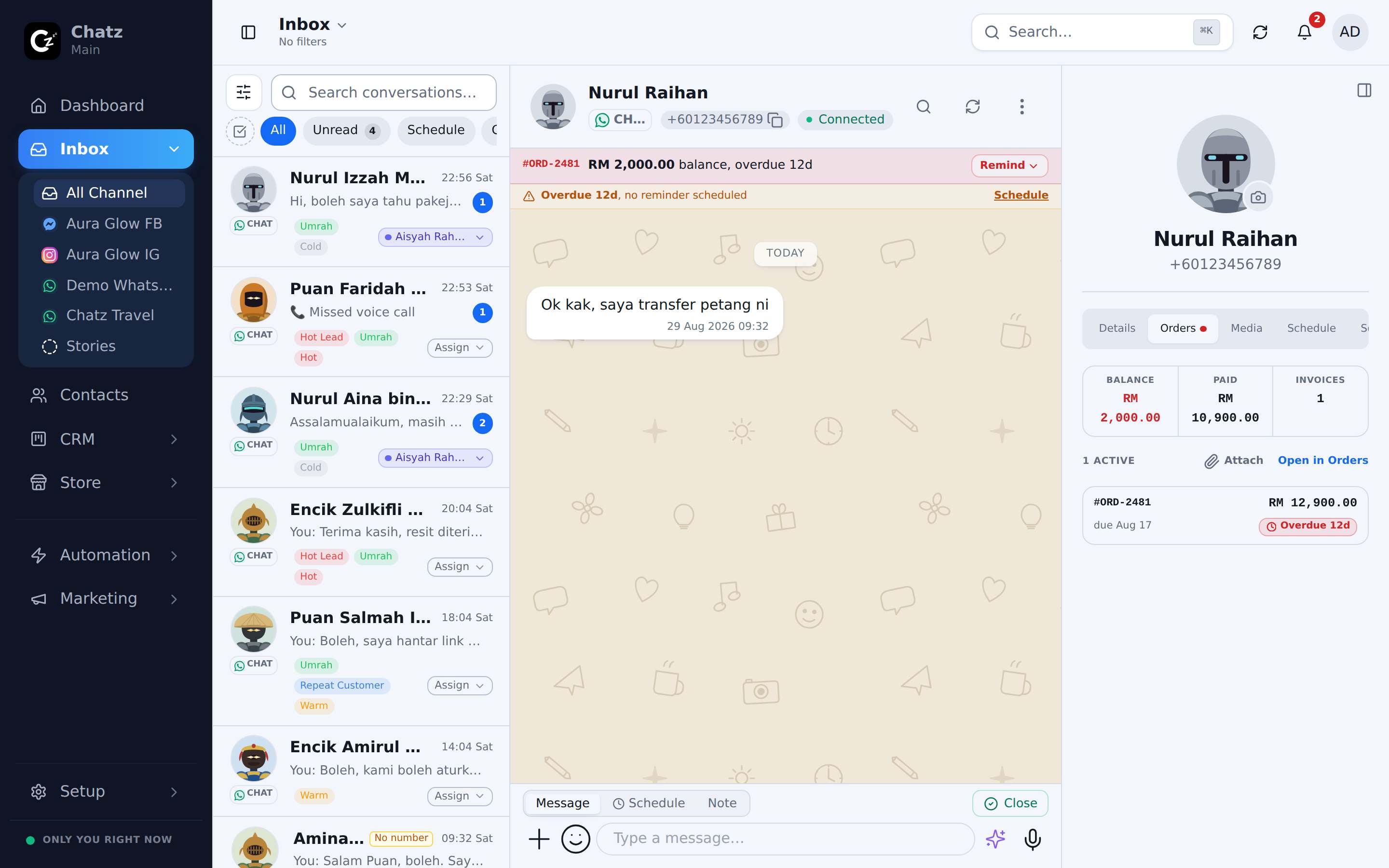 Payment status in the thread and the contact panel