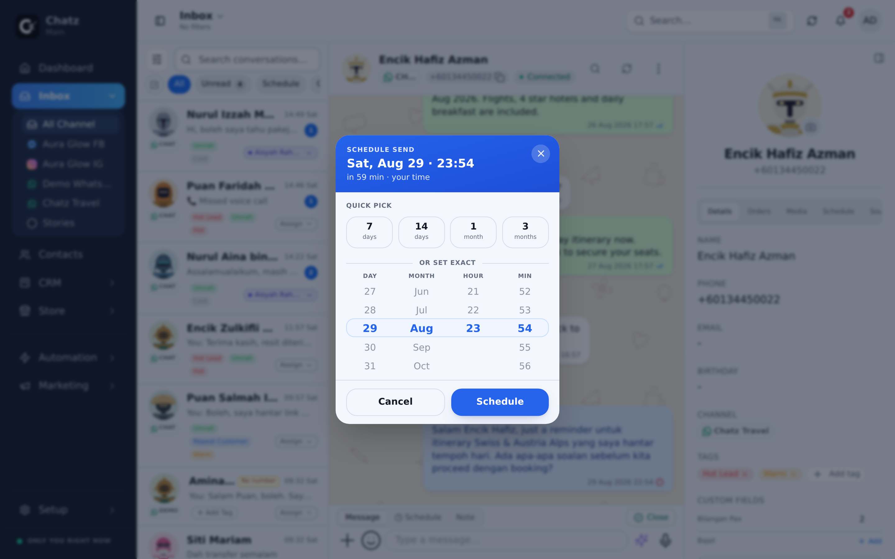 The schedule-send picker