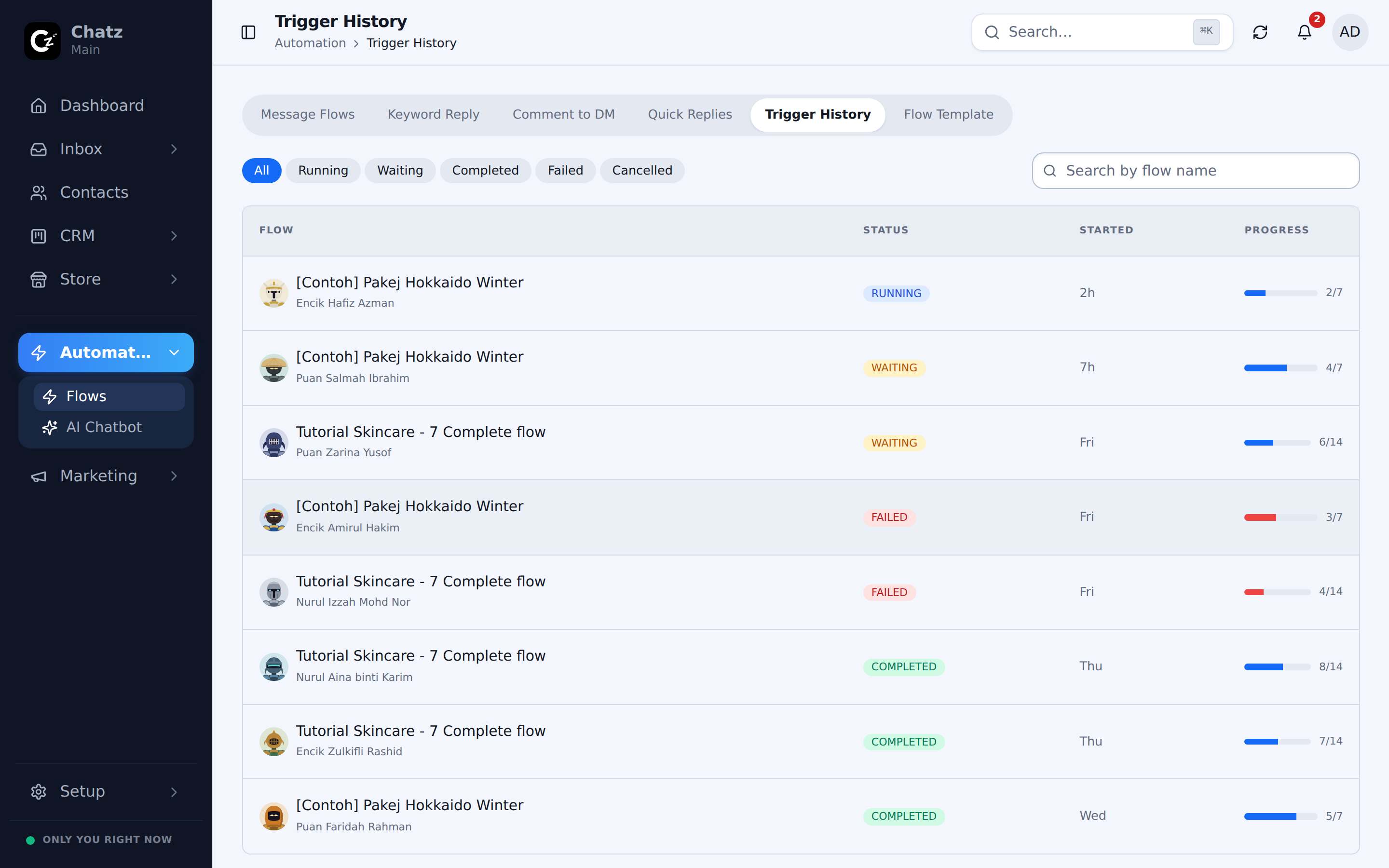 The Trigger History list